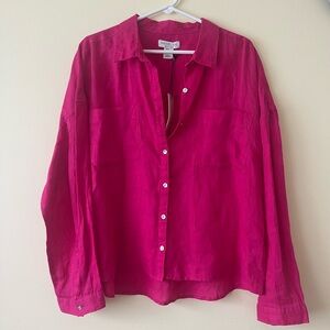 Rachel Zoe Linen Hot Pink Button Up Shirt Long Sleeve XL